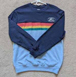 Ford Men's Navy and Light Blue Retro Warm Winter Sweater Size Extra Small